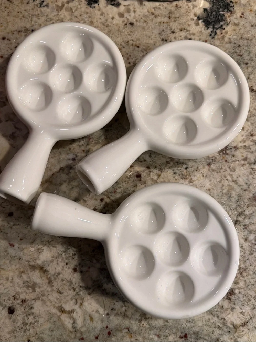 White Ceramic 6-Slot Escargot / Appetizer Dishes - Set of 3